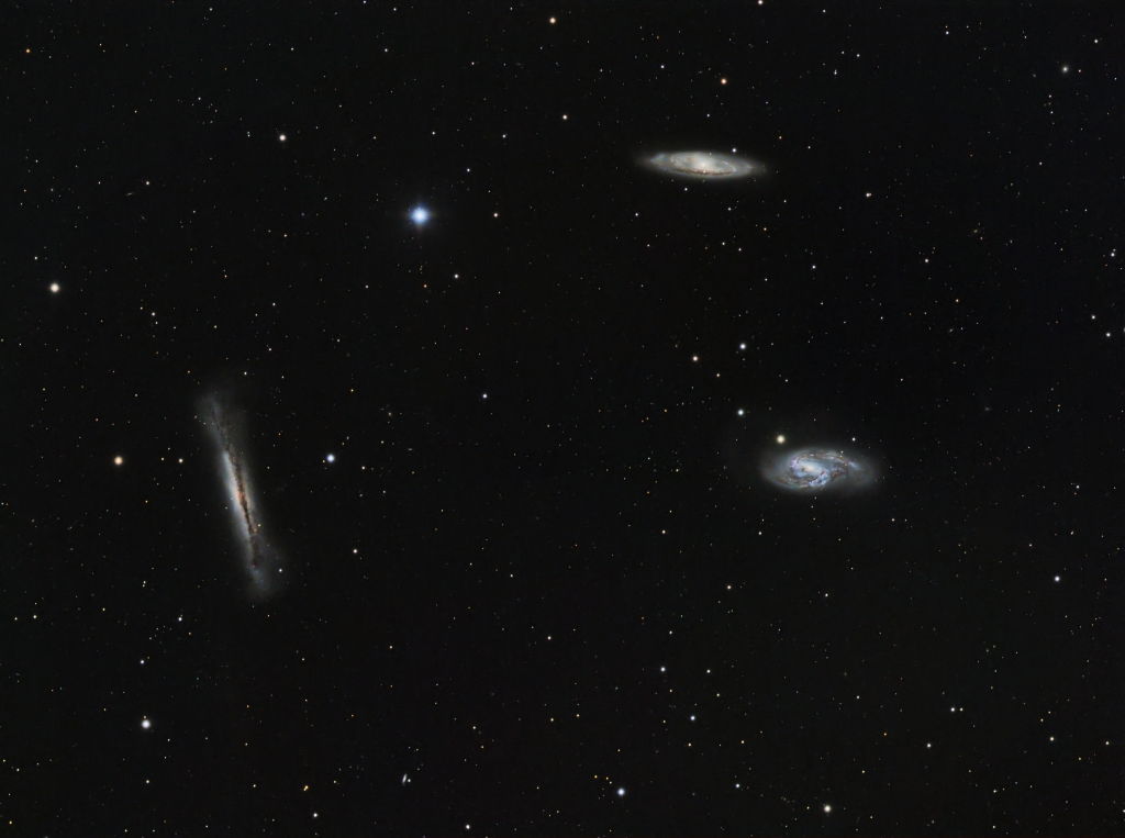 The Leo Triplet, with M65 top right, M66 bottom right and NGC 3628 bottom left.